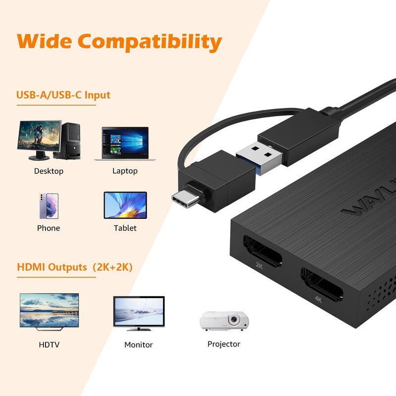 WAVLINK USB 3.0 or USB C to HDMI Adapter, HDMI Splitter for Dual Monitors, Universal Video Graphics for Thunderbolt 3/4, USB 4, Windows, Mac OS - Image 4
